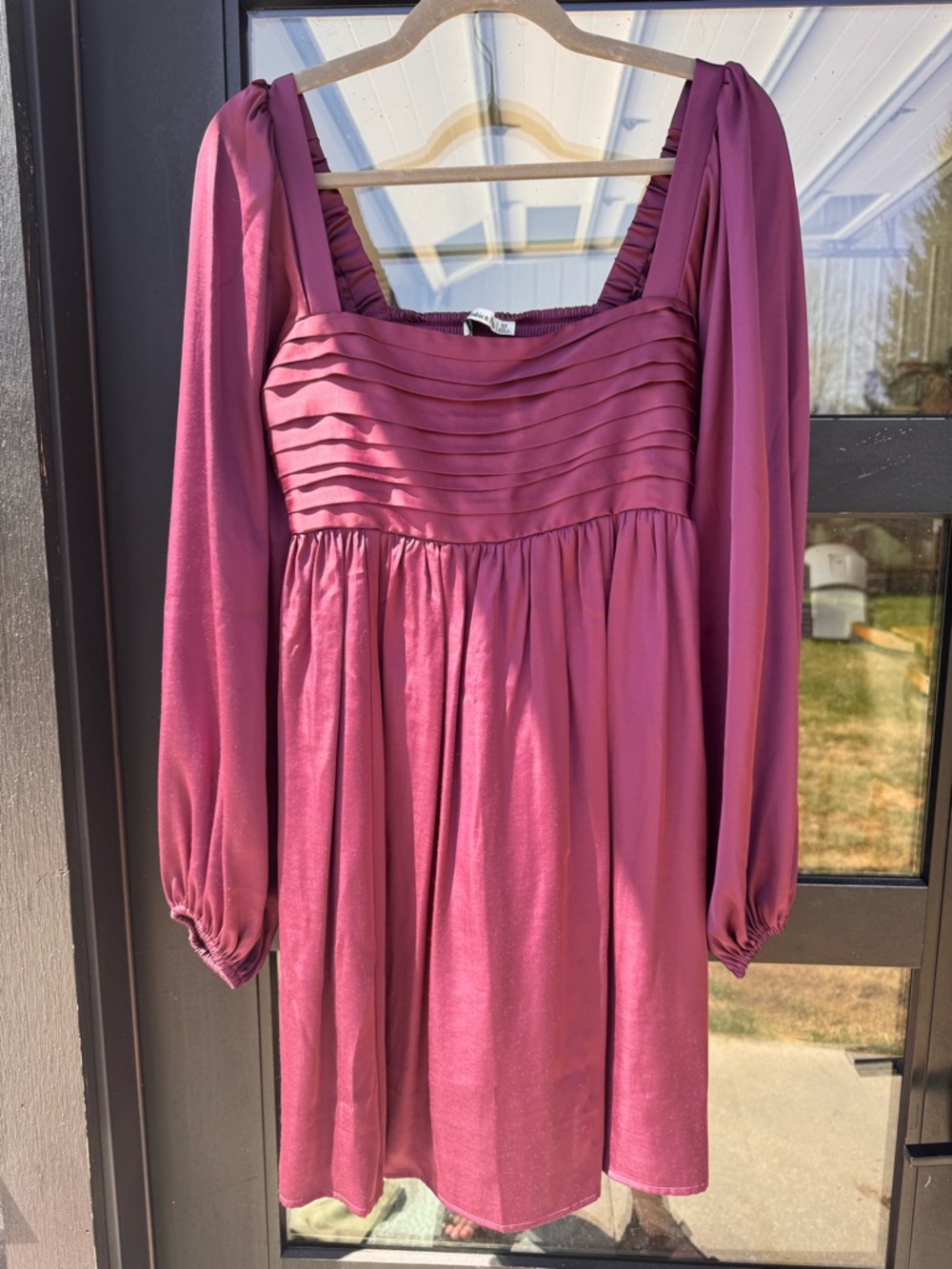 A&F Mauve Pleated Bodice Long Sleeve Mini Dress